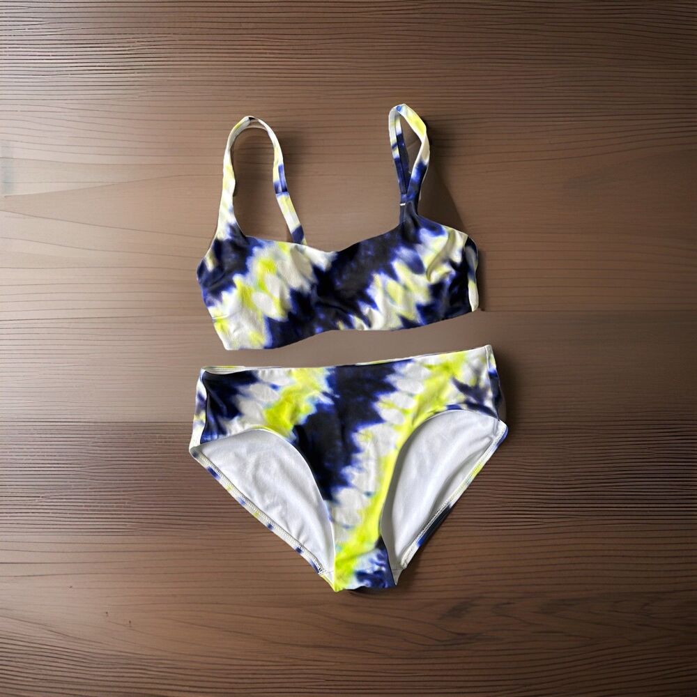 Athleta Tie Dye Bikini Set Square Neck Underwire Bra Top 34B/C Medium Bottoms